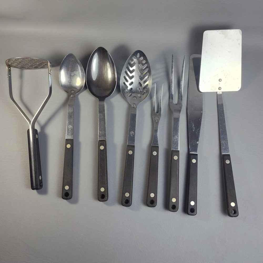 Vintage FLINT ARROWHEAD Stainless Steel Utensils SET Of 8 USA Spatula Spoons